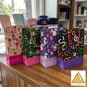 ساک دستی(کادویی)گلاسه طرح دار سایز1هیرمند پیپر16*22